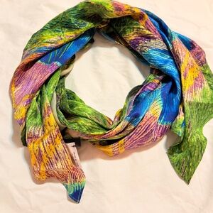 #7 Silk peacock Print Vibrant Multicolor Women's Scarf